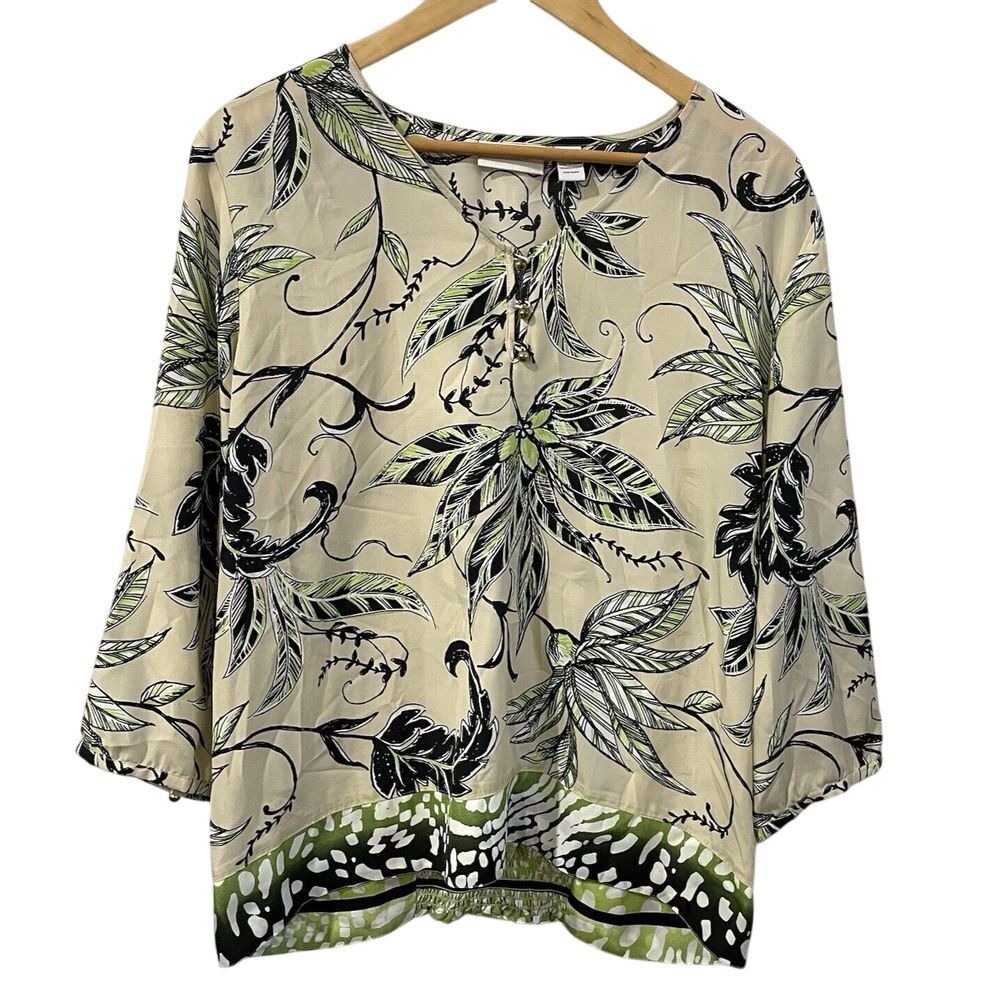 Chico's Womens Shirt 3 Floral Print X-Large 3/4 Sleeve Blouse Mature Whimsigoth‎